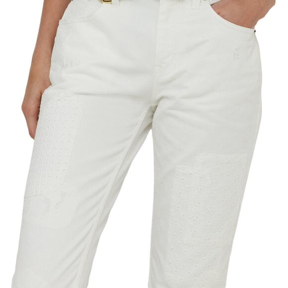 Lauren Ralph Lauren Eyelet Embroidery Relaxed Ankle Jeans White Wash Size 16/16W - Picture 7 of 9